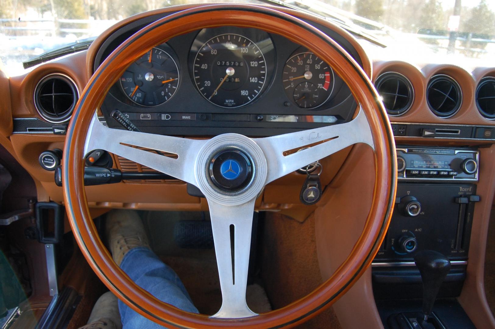 1976 Brown /Brown Leather Mercedes-Benz 450SL (10704412030) with an 4.5L V8 engine, Automatic transmission, located at 6528 Lower York Road, New Hope, PA, 18938, (215) 862-9555, 40.358707, -74.977882 - Here we have a nice 1976 Mercedes 450SL convertible with a 4.5L V8 engine putting power to the rear wheels via an automatic transmission. Some options on this vehicle include brown leather, wood trim, power windows, removable hard top, heat, A/C, AM/FM radio, cruise control, wood steering wheel, 14 - Photo#24